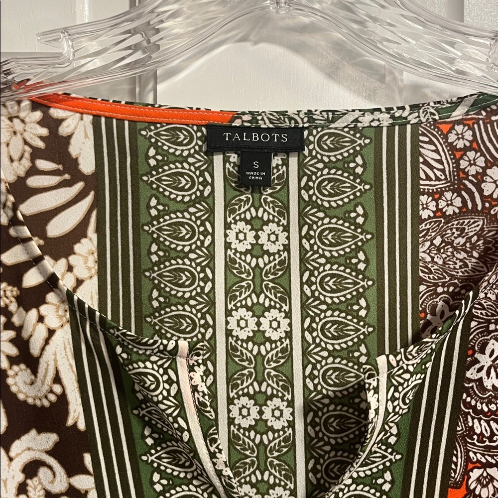 Talbots Paisley Top in Orange, Green, and Brown Size Small - Picture 3 of 7